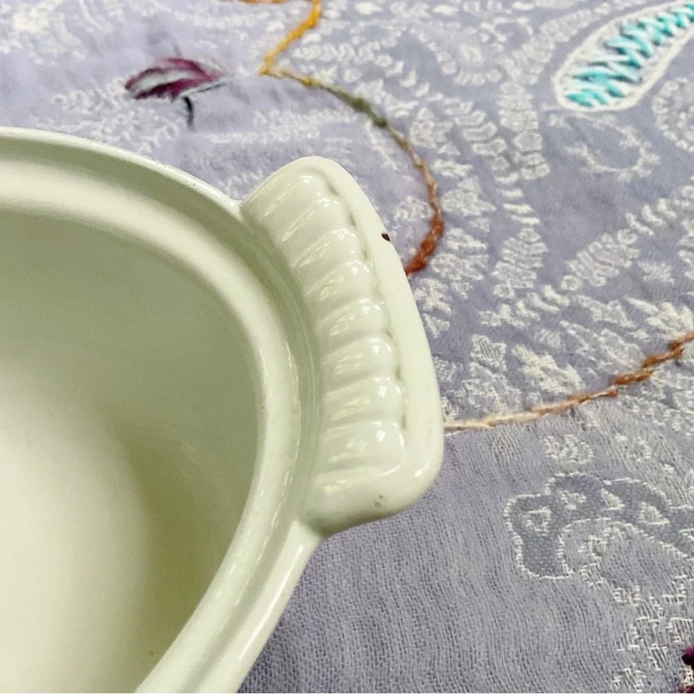 Vintage DRU Holland Enamel Cast Iron Mini Casserole White Dish No Lid